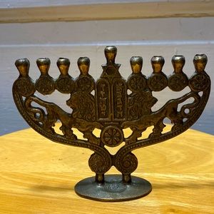 Vintage brass lion menorah